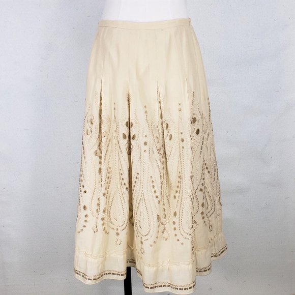 Talbots Midi Skirt Ecru Eyelet Embroidered Lined Cotton 6 EUC - Picture 3 of 9